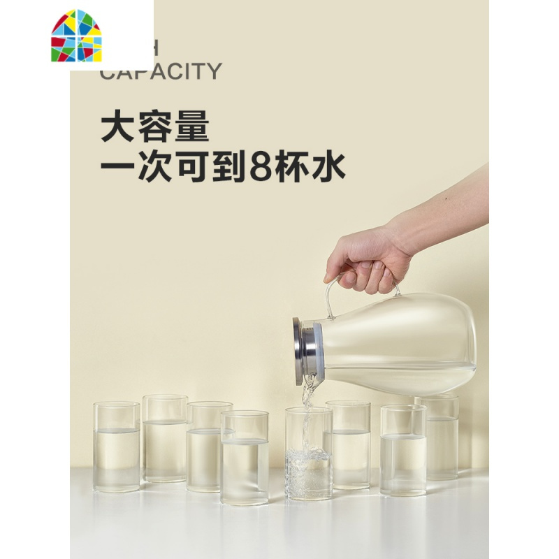 凉水壶玻璃茶壶耐热防爆凉白开冷水壶可高温家用扎壶水壶水杯套装 FENGHOU 1.6L水滴壶