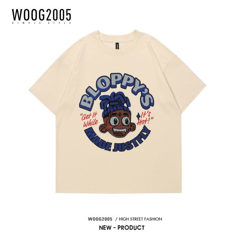 WOOG2005欧美嘻哈印花情侣短袖T恤男潮牌街头oversize宽松体恤衫