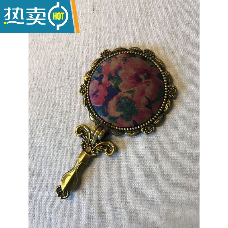 敬平手持镜子带柄香云纱手工布艺便携桌面可立中式复古折叠随身小镜子便携式用镜 23高清大图