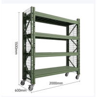 可移动重型货架军绿色 仓库货架库房多层铁架子移动置物架