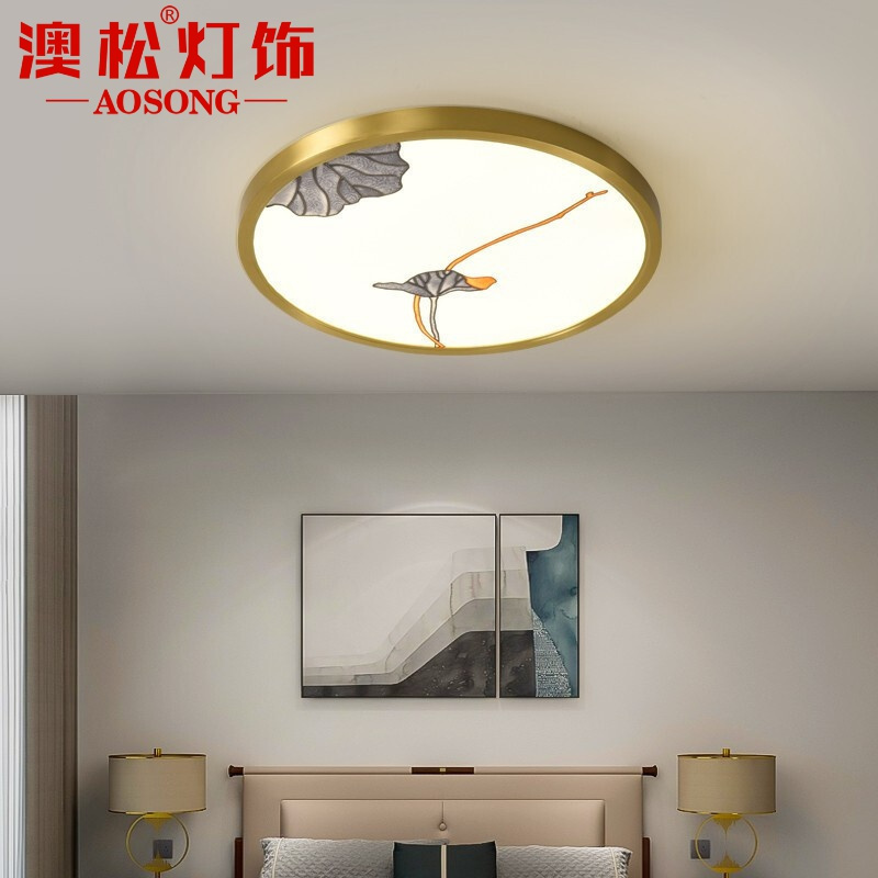全铜吸顶灯新中式珐琅彩主卧室灯现代简约餐厅书房灯圆形led灯具