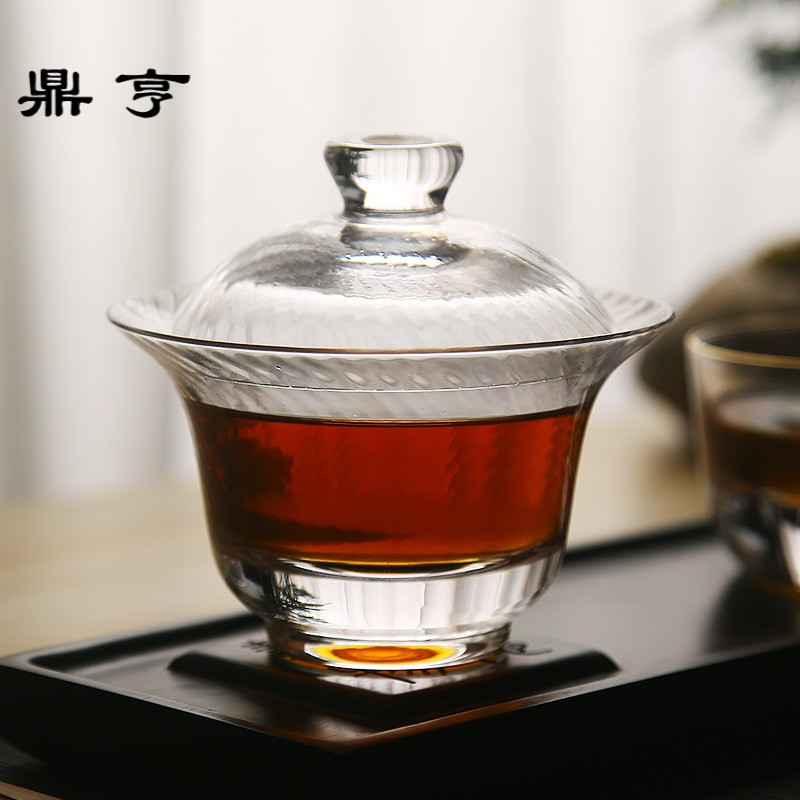 鼎亨 玻璃盖碗茶杯大号三才碗功夫茶具茶碗加厚耐热敬茶杯家用