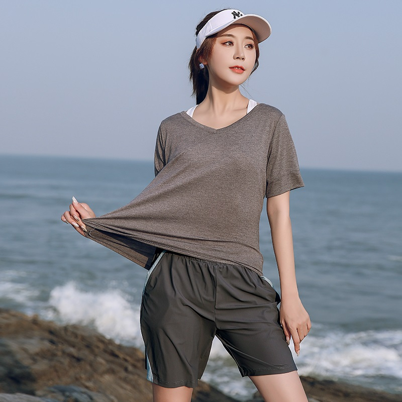 大码瑜伽服女夏健身套装胖宽松短裤200斤跑步速干衣晨跑运动装