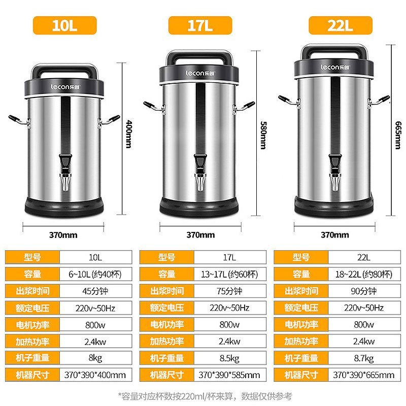 乐创(lecon)豆浆机商用 全自动大容量现磨磨浆机 无渣免滤大型早餐店用加热打浆机 17L