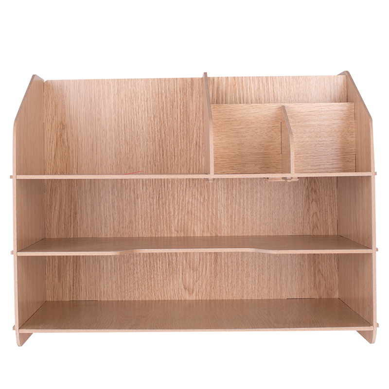 得力(deli)木制DIY创意多层组合收纳盒 多功能桌面收纳座/文件框/文件架 原木色*3