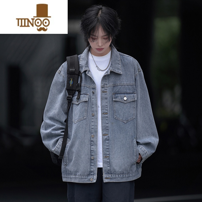 YANXU牛仔外套男港风ins潮牌宽松休闲上衣服做旧复古痞帅工装夹克高清大图