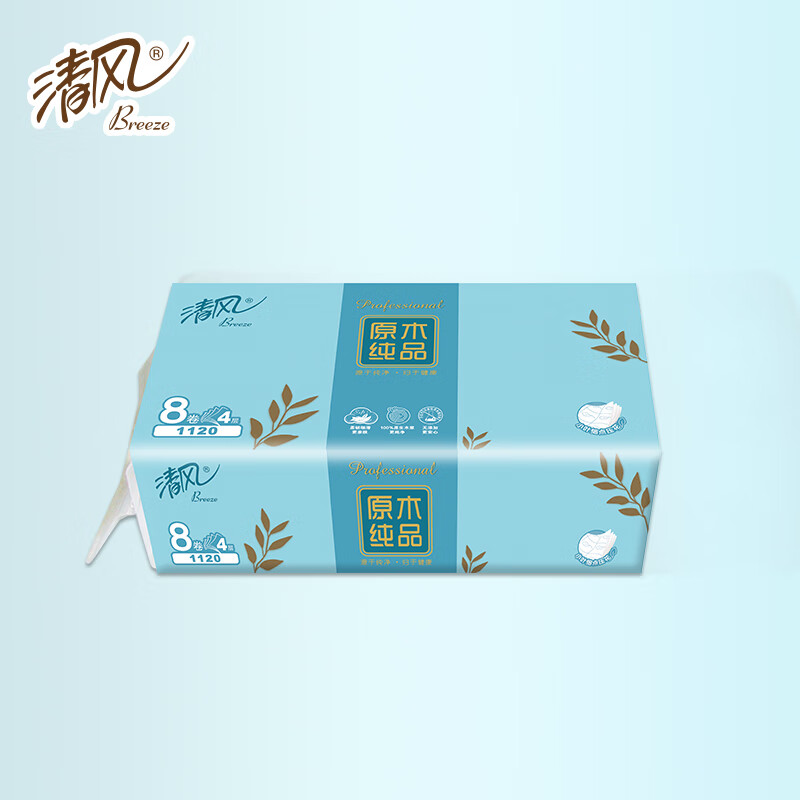 清风原木纯品4层小叶细点压花140g卷筒卫生纸B208AQ单位:提高清大图