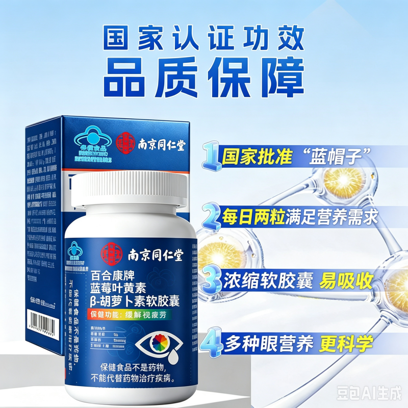 1瓶体验 缓解视觉疲劳蓝莓叶黄素β-胡萝卜素软胶囊青少中老年成人男女蓝帽子保健正品官方旗舰店