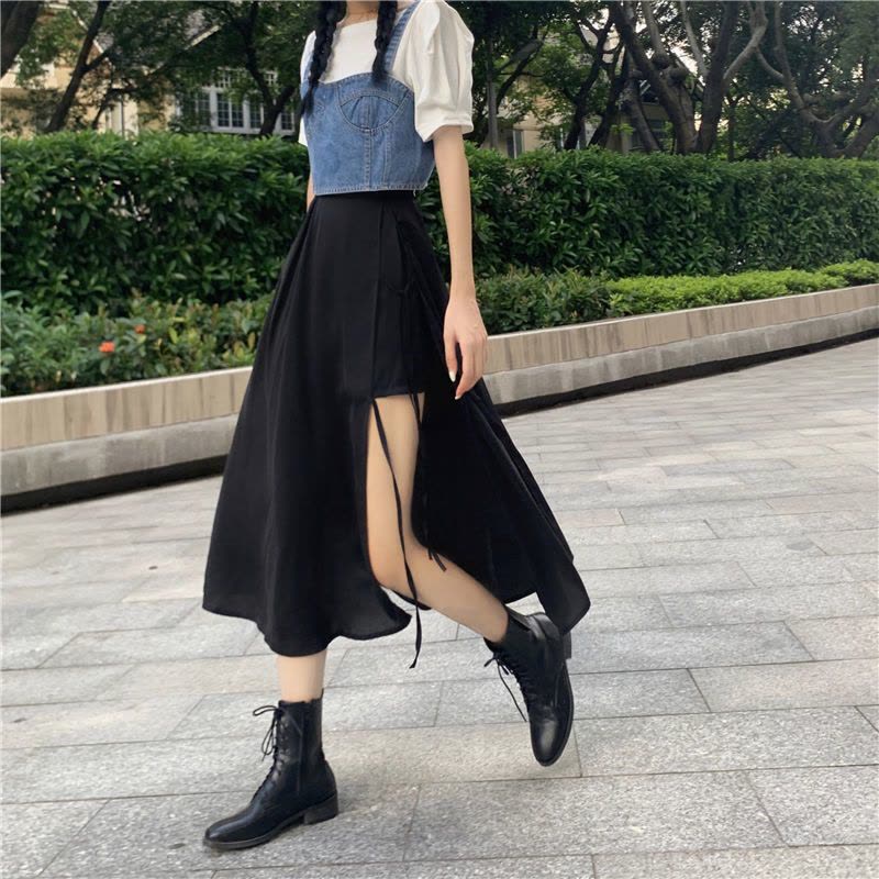 真维斯夏季侧开叉半身裙女洋气超仙遮肚a字裙休闲韩版中长款裙子图片