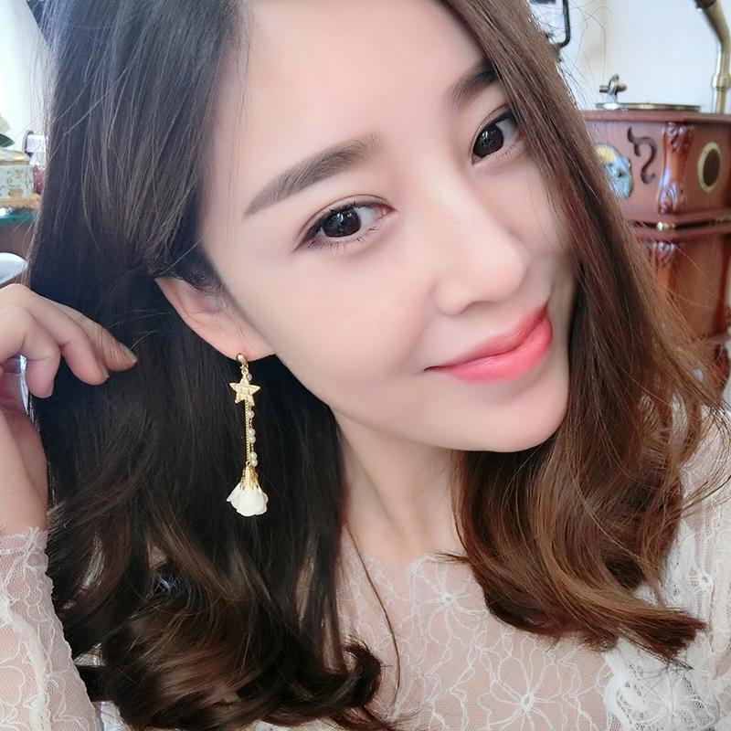 星星耳环女五角星流苏耳坠韩国 气质长款花朵耳环布艺 日韩版饰品送女朋友老婆生日礼物送女朋友七夕情人节礼物