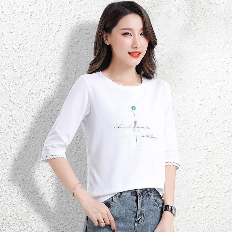 cachecache夏季新款圆领时尚短袖小清新上衣字母印花文艺中袖t恤