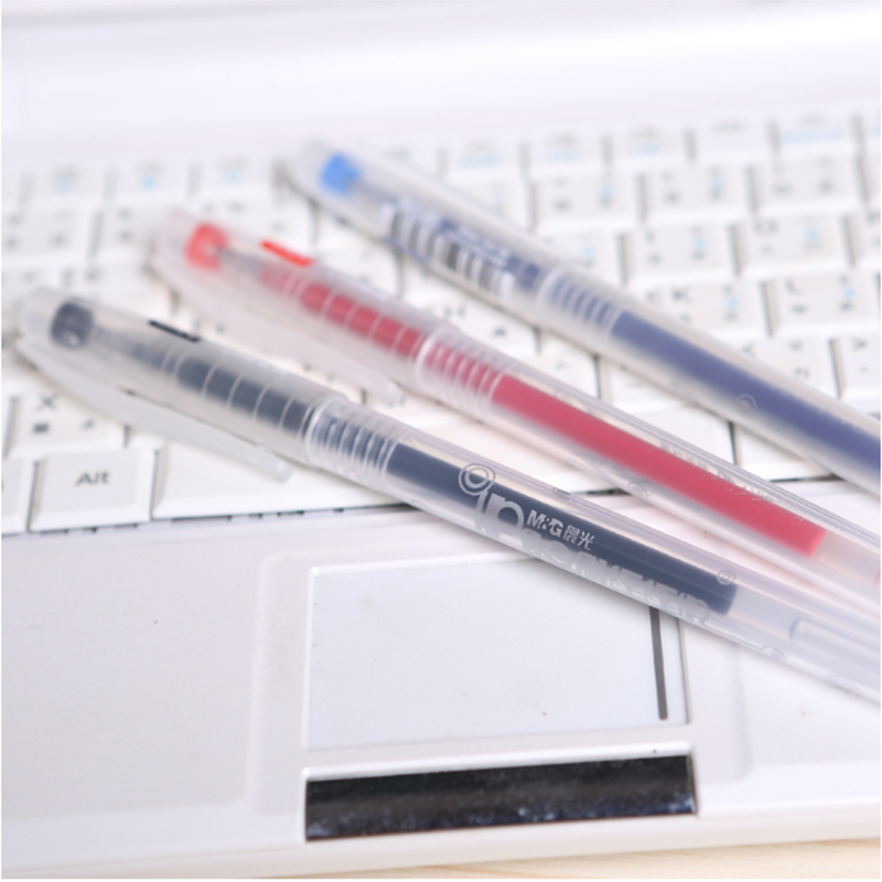 晨光文具 GP-1700 水笔先锋中性笔0.5mm签字笔透明杆水笔 12支/盒 蓝色· 蓝色.