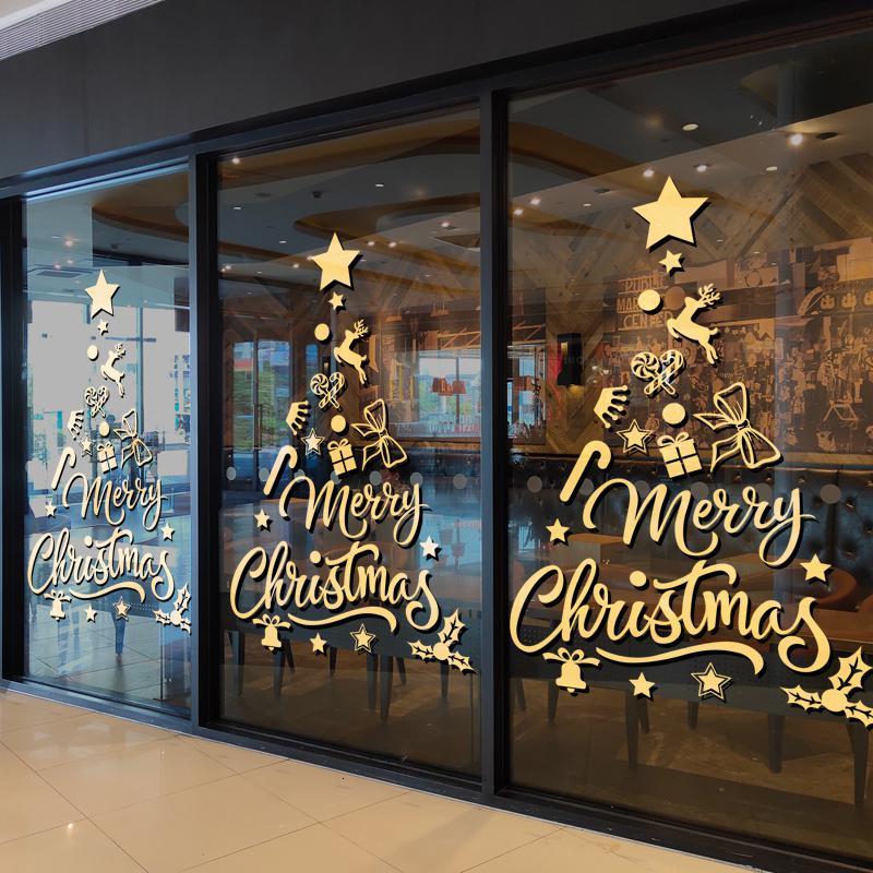 商场圣诞节店铺布置装饰品橱窗玻璃贴纸餐厅节日气氛圣诞树墙贴参数