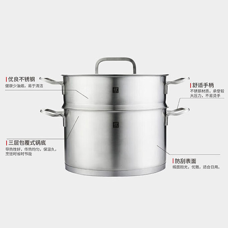 双立人蒸锅24cm加厚不锈钢双耳深烧锅蒸笼66610-000-922高清大图