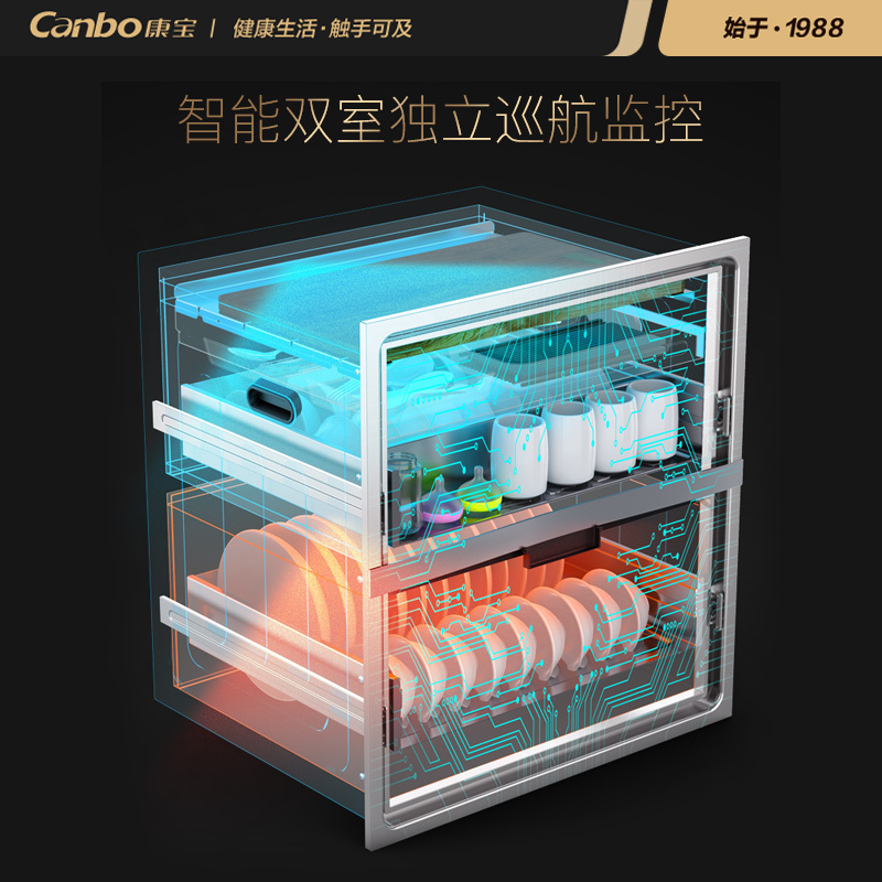 [政府补贴]康宝(Canbo)嵌入式消毒柜 厨房110L大容量智能消毒碗柜 臭氧物理灭菌 高温消毒XDZ110-HM2