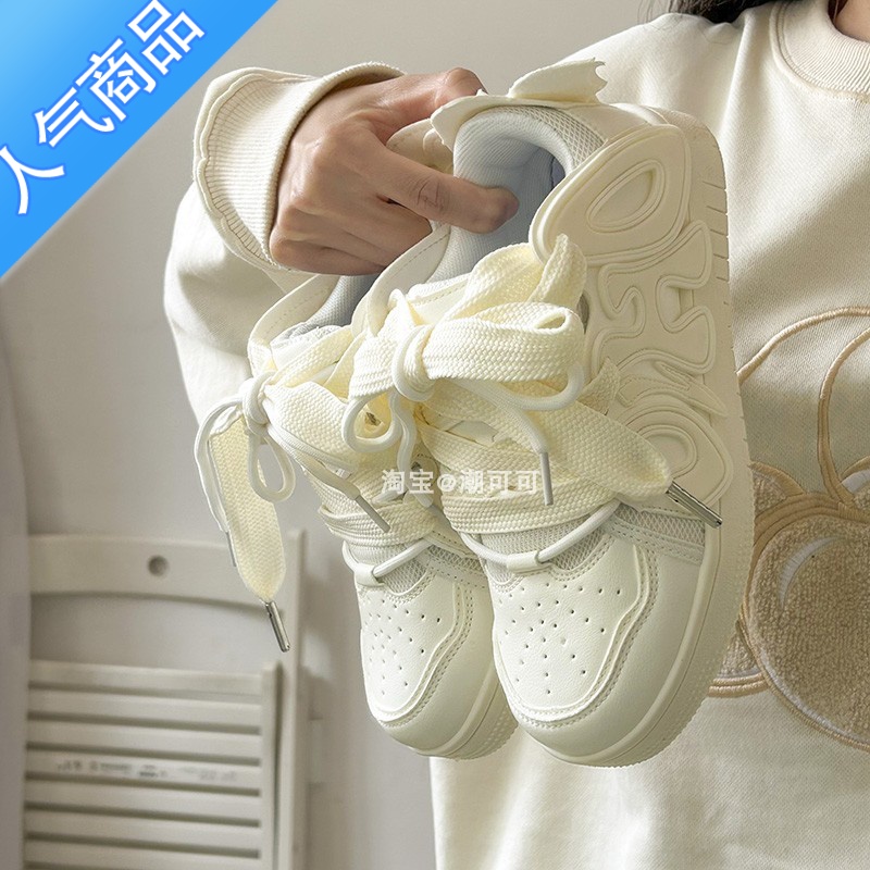 SUNTEK潮可可ins学生小众字母厚底面包鞋子女情侣百搭小白鞋休闲板鞋男高清大图