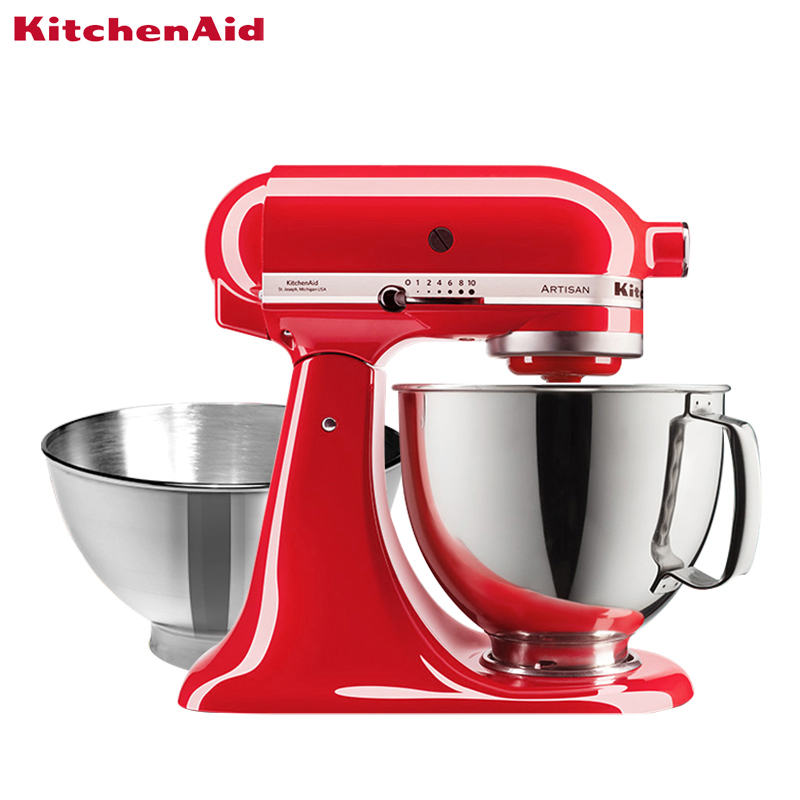 凯膳怡(KitchenAid) 4.8L抬头式厨师机5QT双碗家用小型和面机揉面搅拌机5KSM165PSC暖橘红