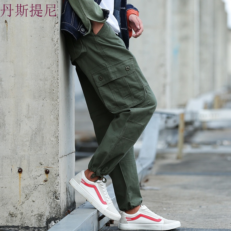 韩版多口袋九分裤男秋季潮流宽松ulzzang工装裤男士休闲裤子百搭