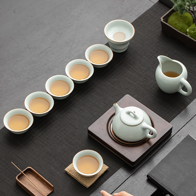 苏氏陶瓷/SUSHI CERAMICS J1036 汝窑石瓢壶茶具套装 (单位:套)高清大图