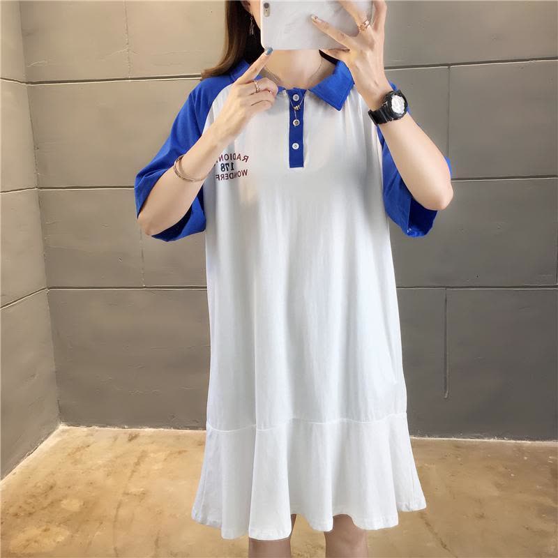 T恤裙女宽松韩版中长款2019新款红设计感体恤连衣裙图片