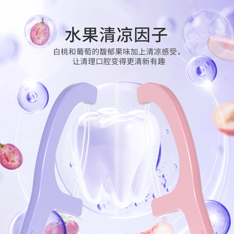 bop 波普专研双线牙线棒元气白桃味50支装*2盒+多肉葡萄味50支装*2盒高清大图