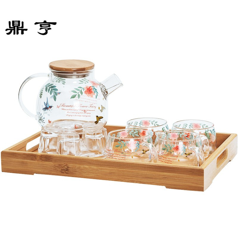 鼎亨耐热玻璃花茶茶具加厚花茶壶花茶杯套装家用蜡烛电陶炉加热煮