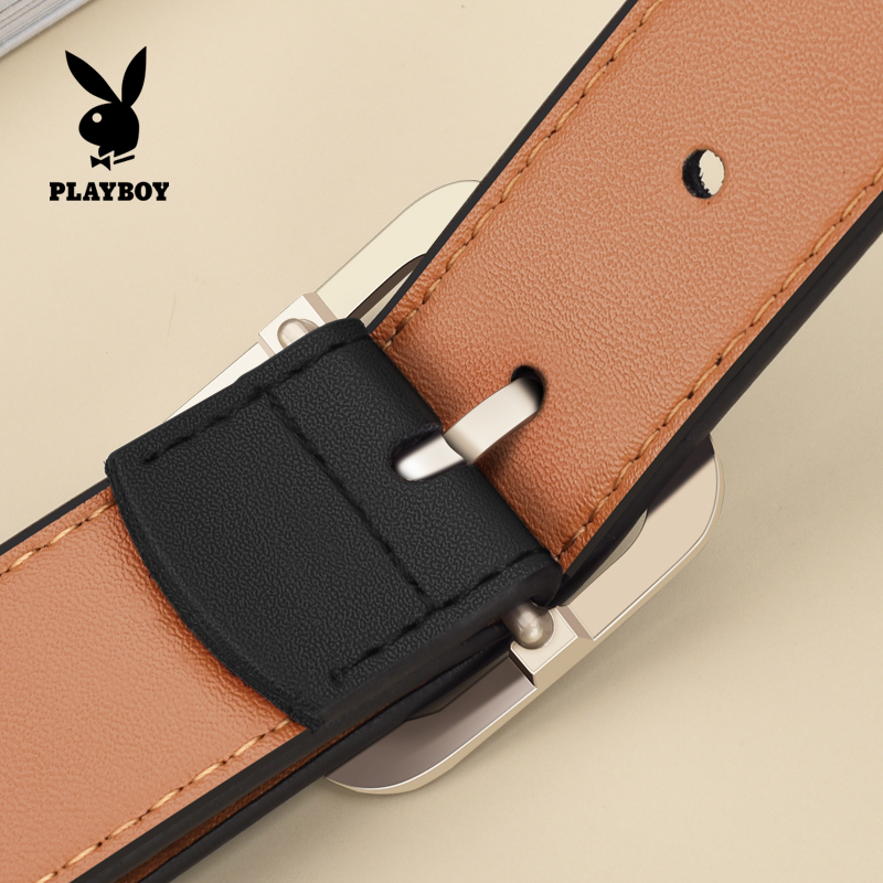 花花公子女士皮带百搭裤腰带真皮装饰牛仔裤带方扣细黑色时尚韩版高清大图