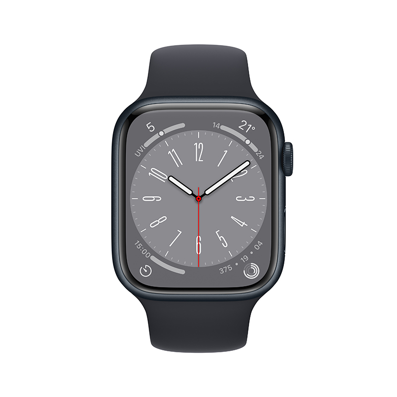 Apple Watch Series 8 智能手表 GPS版 45mm 午夜色铝金属表壳 运动型表带高清大图