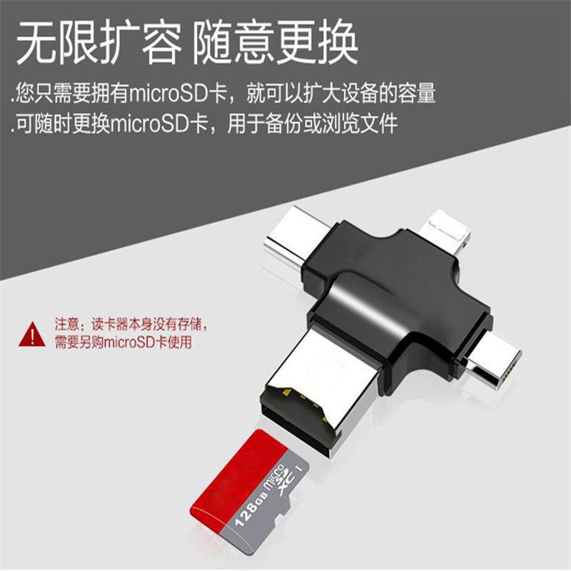 苹果 单口USB黑色 适用苹果手机读卡器SD卡相机TF内存卡安卓Type-c单反多合一转换器