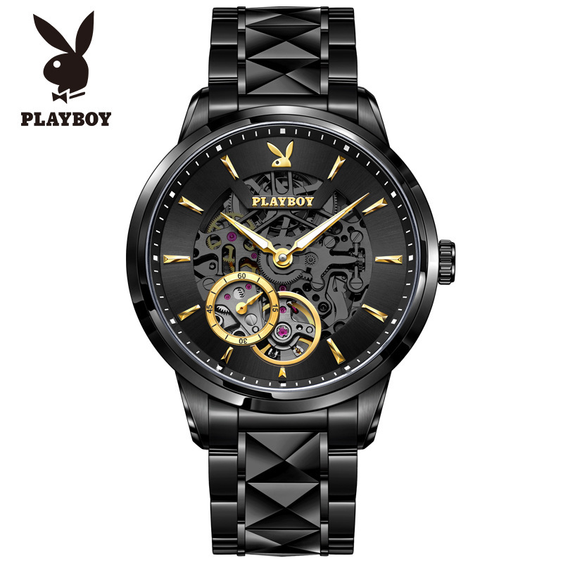 新款欧美品牌花花公子playboy手表男全自动机械表男士镂空防水时尚