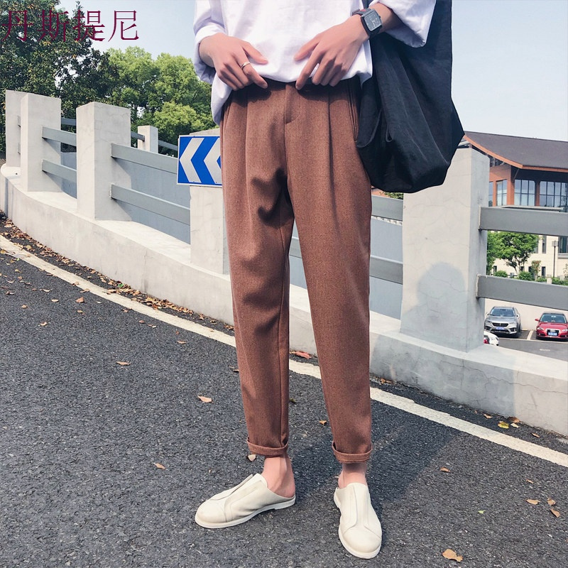 ins超火夏季休闲9九分直筒男士裤宽松韩版潮流阔腿港风运动长裤子