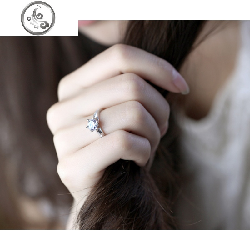 s925纯银六爪仿真钻戒女50分简单女款皇冠戒指女复古气质饰品jimi