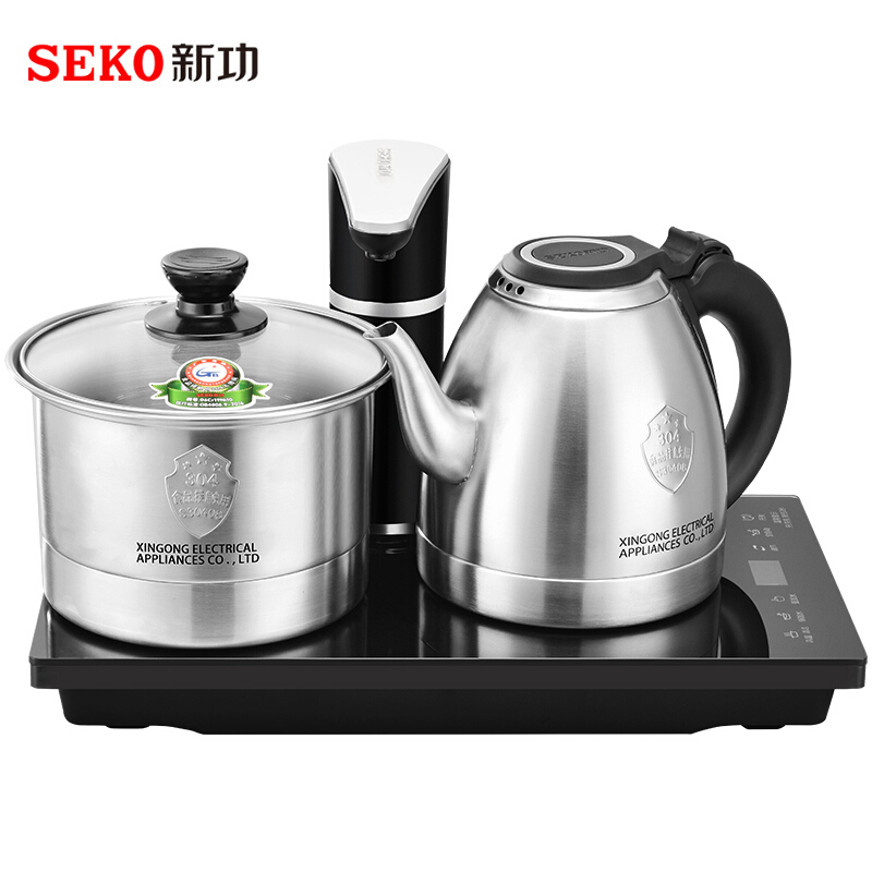新功(SEKO)自动上水电热水壶烧水壶自动翻盖恒温电水壶304不锈钢电茶炉 磨砂自动开盖电热水壶