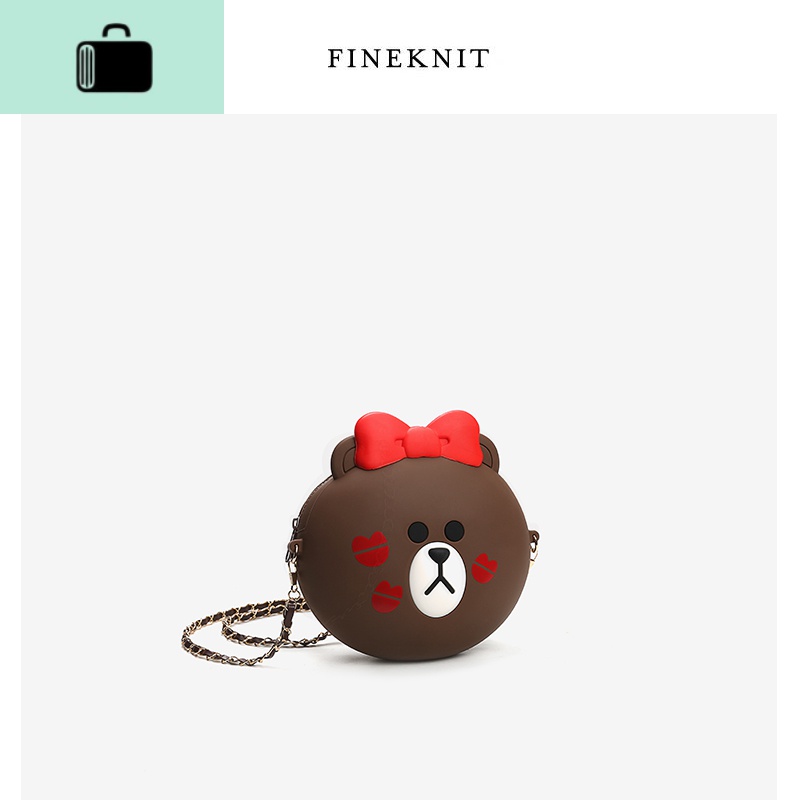 可爱卡通小熊包包零钱包女2019新款小包包单肩斜挎链条包NEWLAKE 红色小熊蝴蝶结