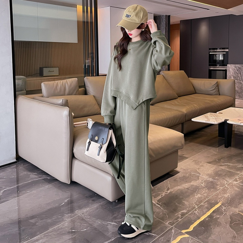 唐狮 春季女圆领卫衣阔腿裤百搭简约时尚休闲小众潮流