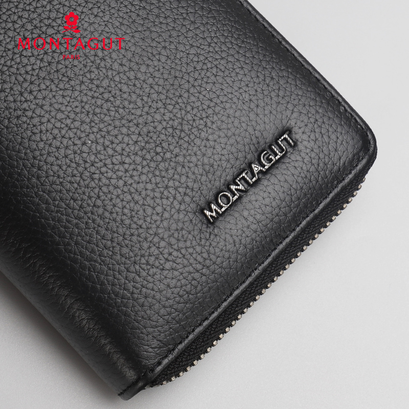 梦特娇手包男长款竖款拉链迷你多功能钱包超薄真皮时尚男士竖款钱包