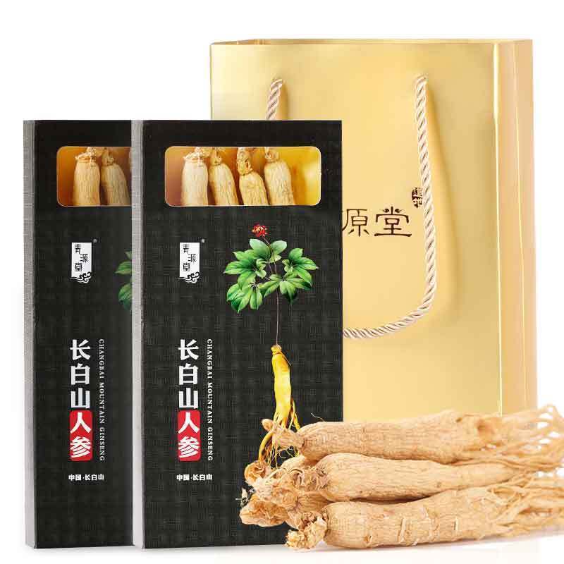 青源堂牌 人参 精选吉林长白山人参4支装生晒参 50克/盒 礼盒装 白人参片泡酒药材