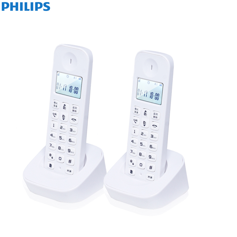 飞利浦(Philips) DCTG160DUO 数字无绳电话机双子机/商务办公/普通家用/来电显示电话机(白色)