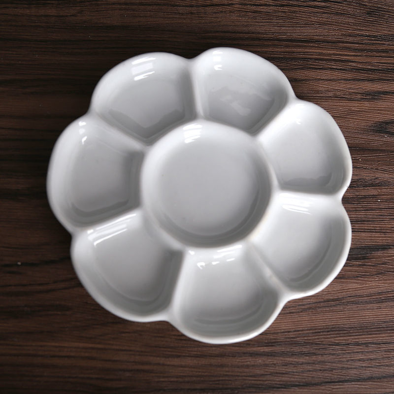 陶瓷调色盘国画颜料梅花盘子大号调色板水粉水彩学生美术用品工具|6寸