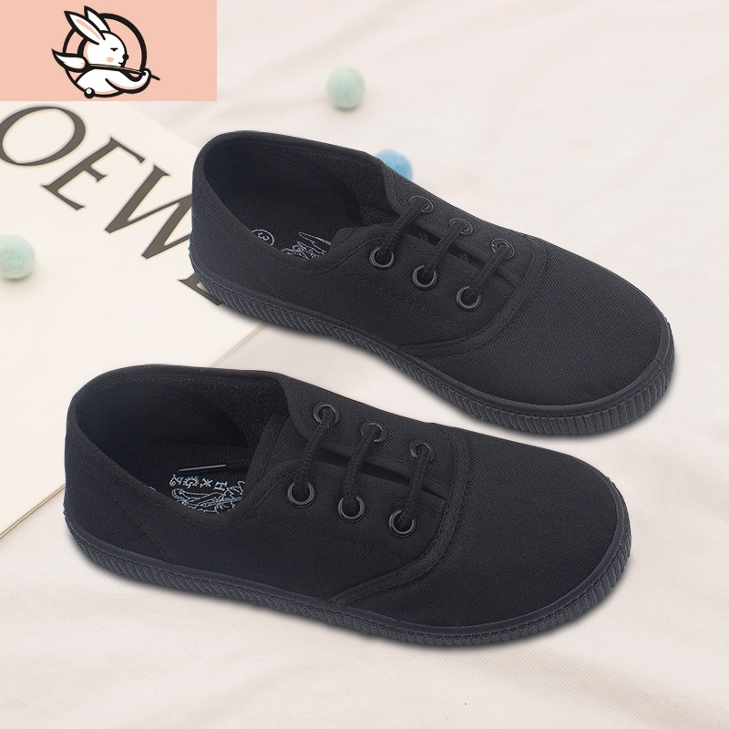 huayangtu儿童黑鞋幼儿园小黑鞋表演黑鞋小学生男女童布鞋黑色帆布鞋