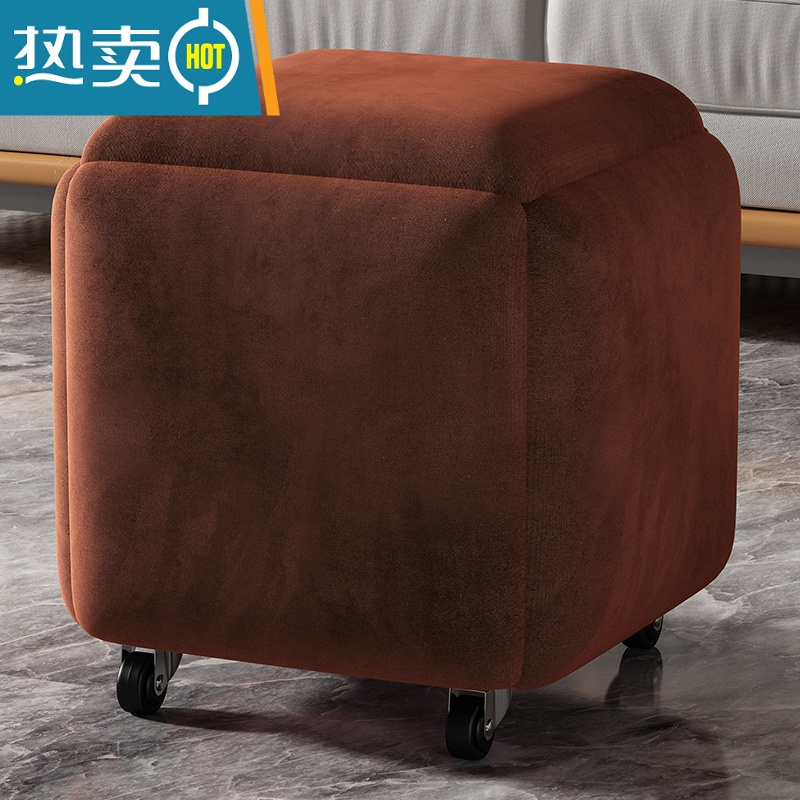 敬平凳子家用小板凳多功能折叠网红魔方凳简约客厅茶几收纳凳沙发矮凳 咖啡亲肤绒45*45适合餐桌