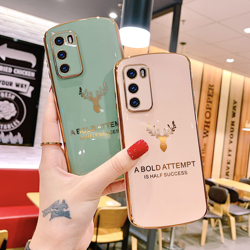 适用于华为p40手机壳电镀麋鹿时尚p40pro椭圆软硅胶保护套男女p30全包