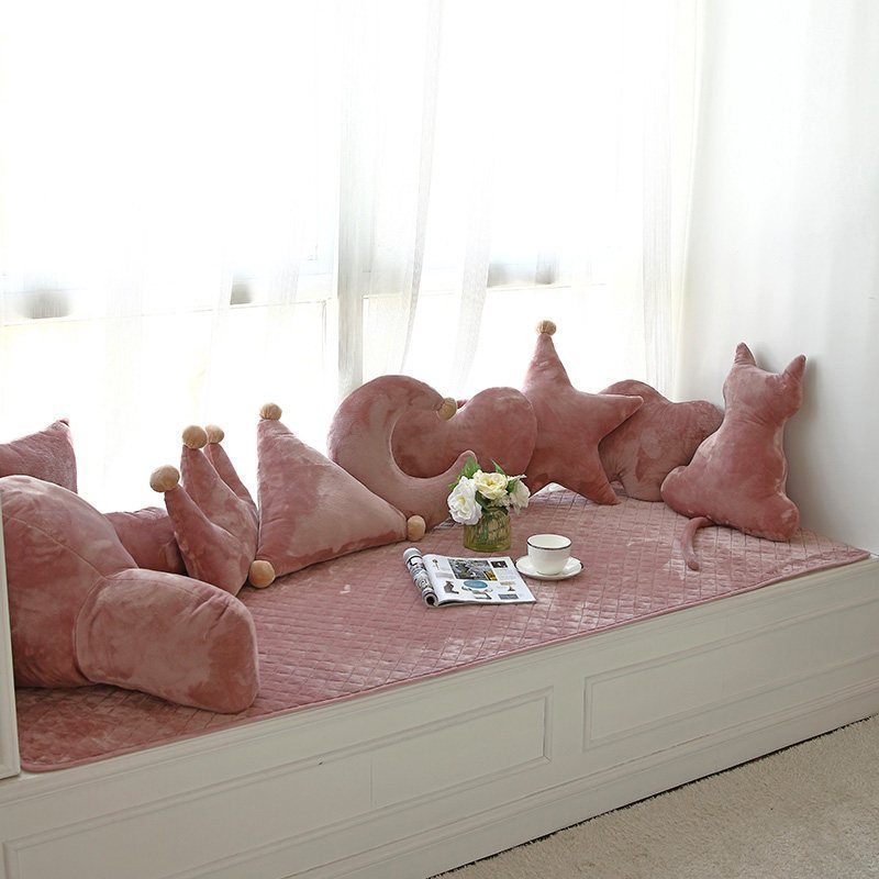 汐岩窗台垫毛绒套坐毯卧室阳台垫子北欧式榻榻米可机洗 ins暖绒-浅粉45*45cm抱枕套不含芯