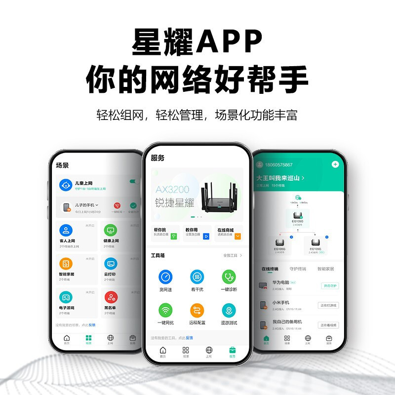 锐捷(Ruijie)WIFI6路由器千兆 无线 mesh组网 1800MX天线系统 星耀M18 游戏 [Wi-Fi6 Mesh+]分布式路由