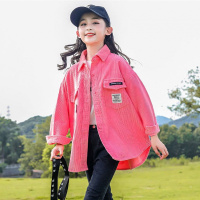 外套女儿童新款洋气网红外穿中大童儿童夹克衬衫春秋小学生外套女 160宽松正码 玫红色