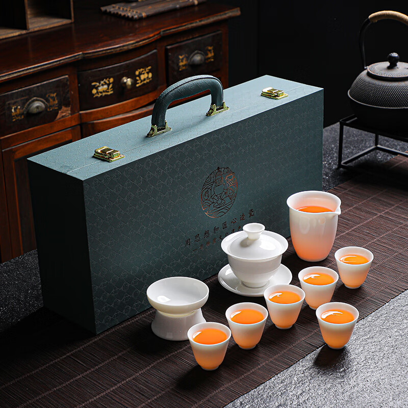 拓牌10头亮光羊脂玉瓷吉祥杯(盖碗)高清大图