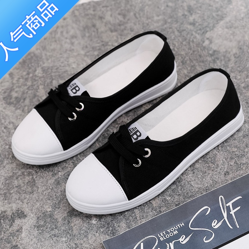 SUNTEK网红小白鞋女2023春款浅口板鞋春透气帆布鞋孕妇百搭鞋子女潮鞋高清大图