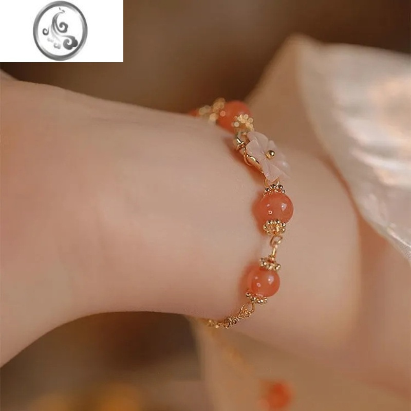 jimi海棠花闺蜜手链女ins小众设计轻奢高级感仿红玛匘水晶手串精致