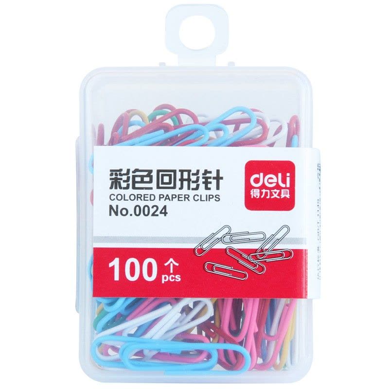 得力(deli)回形针 银色金属回形针 0024彩色 10盒装图片