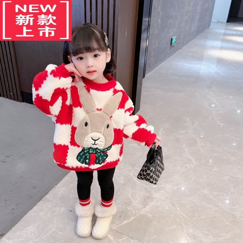 可莉允女童加绒毛毛衣韩版冬季2022新款儿童上衣女宝宝洋气时髦冬装衣服图片